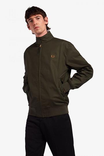 Geaca Barbati Fred Perry Waxed Bumbac Harrington Verzi | RO 1272KORI